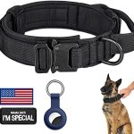 DAGANXI Tactical Dog Collar, Adjustable Military Training Nylon Dog Collar with Control Handle and Heavy Metal Buckle for Medium and Large Dogs, with Patches and Airtags Case (L, Black)