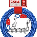 Petbobi Dog Tie-Out Cable 30ft -Heavy Duty Dog Lead Up to 120 lbs, Outdoor Leash Metal Cable with Shock Spring 360° Swivel Clips, for Yard Camping, Fit Small Medium Large Pets, Blue