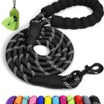 Taglory Rope Dog Leash 6 FT with Comfortable Padded Handle, Highly Reflective Threads Leash and Anti-Tangle Clip for Walking Medium Large Dogs, 1/2 inch, Black