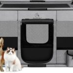 Dog Playpen,Fabric Fence, Portable Soft Cat Kennel Crate,Breathable Exercise Puppy Pen,PVC Pipe Frame,Indoor Outdoor Cage for Medium Animals Under 50 Ibs with Carrying Case(Grey L)