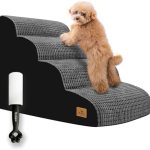 Dog Stairs for Small Dogs, 20.5 in H 4 Step Curved Pet Ramp for High Bed and Couch, Foam Dog Ramp with Durable Non-Slip Waterproof Fabric Cover, Pet Stairs for Pets Joints, Grey