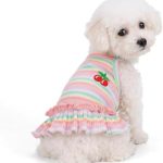 Jmkcoz Cute Striped Dog T Shirts Cherry Puppy Dress Soft Cotton Pet Sleeveless Vest Clothes Spring Summer Pet Outfits for Small Dogs Cats Girl (Pink, Medium)