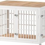 rehomerance 38 Inch Heavy Duty Dog Crate Furniture for Large and Medium Dogs, Decorative Pet House End Table, Wooden Cage Kennel Furniture Indoor, Natural and White