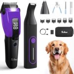 PAPMINI Dog & Cat Grooming Kit for Thick Coats, Heavy Duty Rechargeable Trimmer with LED Display & Storage Bag (Purple, 2 in 1)