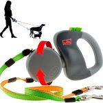 WIGZI – 2025 Enhanced Edition – Dual (2) Dog Retractable Leash, Auto-Untangles, Supports Up To 50lb Dogs, 10ft Distance Each Dog, Color-Coded Control, Reflective Leads, Waterproof, Gray Color