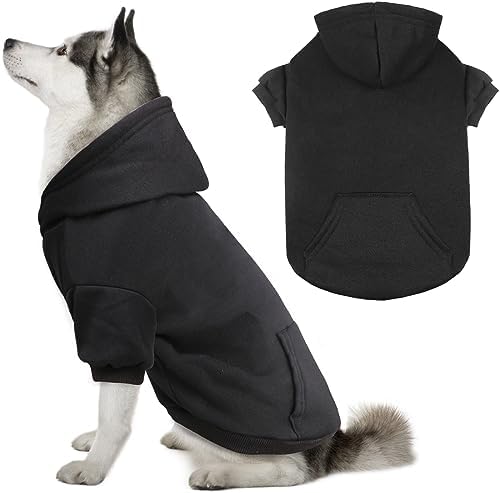 Dog Sweaters for Large Dogs Dog Hoodie Dog Sweater Solid Soft Brushed Fleece Dog Clothes Dog Hoodie Sweatshirt with Pocket(Black-XL)