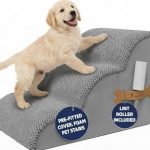 PAWZY Dog Stairs for Medium-Height Beds & Couches, 3-Step Foam Pet Steps 15.5” High for Small Dogs & Cats up to 60 lbs, Wide Non-Slip, Waterproof Washable Zipper Cover, No Assembly, Grey