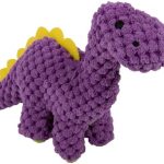 goDog Checkers Just for Me Dinos Bruto Squeaky Plush Dog Toy, Chew Guard Technology – Purple, Mini