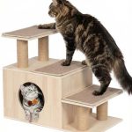 3-in-1 Pet Stairs for Cats, 7.87″ Depth Pet Steps for Cat, Wood Cat Stairs for High Bed and Sofa, 1 Condo Cave, Scratching Post, Sturdy Indoor Pet Stairs with Non-Slip Carpet Pads