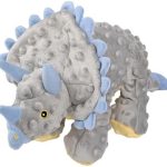 goDog Dinos Frills Squeaky Plush Dog Toy with Chew Guard Technology, Durable Fabric & Squeaker for Active Play, Gray, Large