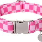 Dog Collar for Summer,Cute Pink Plaid Dog Collar,Cotton Puppy Collar with Adjustable Metal Buckle for Small,Medium,Large Girl Boy Dog