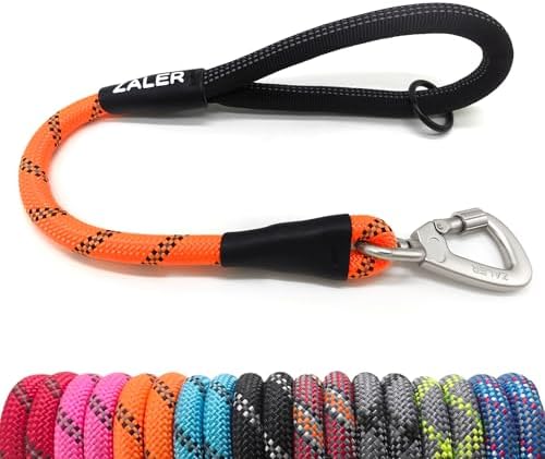 ZALER Short Dog Leash, 18 Inches Rope Traffic Leashes for Dogs, Reflective Dog Lead with O-Ring, Heavy Duty Pet Leash for Large and Medium Dogs (18” Orange)