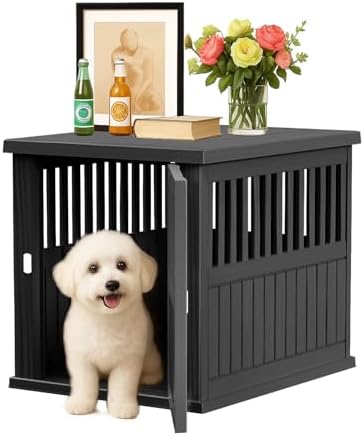30 INCH Small Dog Crate Furniture Lockable Dog Kennel Indoor Dog Cage Plastic Pet Cage End Table for Small/Medium Dogs, Black