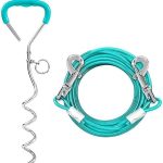 Snagle Paw Dog Tie Out Stake and Run Cable, 10FT Long Lead with Yard Stake, Chains for Outside, Leash Camping & Beach, Tether Medium Large Dogs, Ice Blue