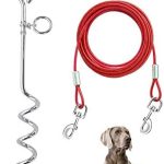 Supet Dog Tie Out Cable and Stake 32/16/10 ft Outdoor, Yard and Camping, for Medium to Large Dogs Up to 125 lbs, 16″ Stake, 32/16/10 ft Cable with Durable Spring and Metal Hooks for Outdoor