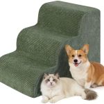 Dog Stairs for Bed 15″ H, 3-Step Dog Ramp for Aged and Injured Dogs, Up to 50 Lbs Foam Pet Stairs for Small Dogs and Cats to Get on Couch or Chair, Non-Slip, Steady, Washable Cover, Green