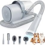 Sweetcrispy Professional Pet Grooming Vacuum Kit, 2.5L Cup, 3 Suction Modes, and 5 Groomer Tools with Cordless Low Noise Dog Clippers for Cats, Other Animals Hair Trimmer, Gray