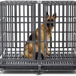 54 inch Heavy Duty Indestructible and Escape-Proof Dog Crate Cage Kennel for 1 XL or 2 Medium Dogs, Divider Panel, Removable Tray & Wheels, for High-Anxiety Dogs, Extra Large XL (Black)