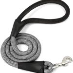 Rope Dog Leash 4 FT, 1/2 Inch Heavy Duty Round Dog Leash with Soft Padded Non-Slip Handle, Reflective Nylon Rope & Strong Metal Clip for Medium Large Giant Dogs,Black