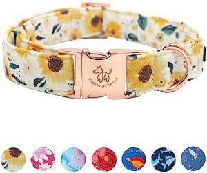 Elegant little tail Dog Collar, Sunflower Pattern Pet Collar Durable Cute Dog Collars Summer Fall Female Pet Gift Adjustable Dog Collar for Medium Dogs