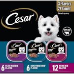 Cesar Filets in Gravy Adult Wet Dog Food Variety Pack, Filet Mignon, New York Strip and Prime Rib Flavors, 3.5 oz. Easy Peel Trays, Variety Pack, 24 Count
