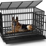 LEMBERI 48 Inch Heavy Duty Indestructible Dog Crate, Escape Proof Double Door Dog Kennel with Lockable Wheels, High Anxiety Extra Large Dog Cage Indoor Use, with Removable Tray