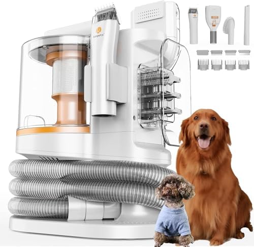 Pet Grooming Kit with 3.4L Oversized Vacuum Suction – 99% Pet Hair Removal – Professional Dog Clippers & Shedding Tools for Cats, Teddy, Poodle, Golden Retrievers (White-Orange)