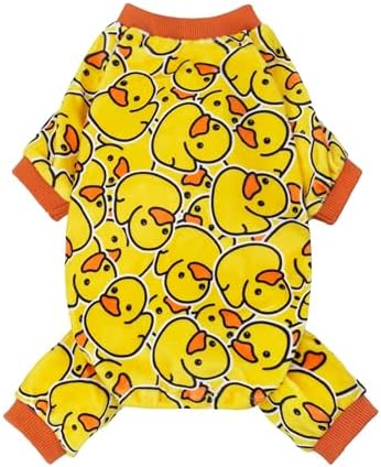Fitwarm Funny Duck Dog Pajamas, Dog Winter Clothes for Small Dogs Girl, Lightweight Velvet Pet Jumpsuit, Cat Onesie, Yellow, Medium