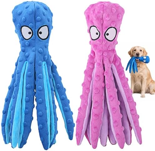 HGB Squeaky Dog Toys – Octopus No Stuffing Crinkle Plush Large Dog Toys to Keep Them Busy, Interactive Puppy Teething Chewing Pet Supplies for Chewer, Small, Medium, Large Breeds, 2 Pack