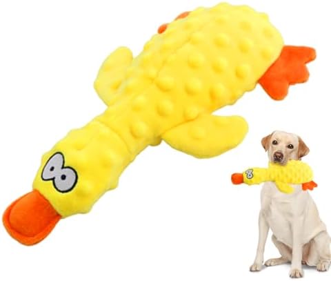ROWPOZ Calming Duck, Upgraded Indestructible Duck Dog Toys for Aggressive Chewers, Cute Yellow Duckling Plush Vocal Toys with Built-in Squeaker for Large Dogs (Yellow)