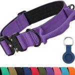 Joytale Tactical Dog Collar for Large Dogs with Control Handle, Heavy Duty Military Training Collar for Power Breeds, AirTag Holder Case, Quick Release Metal Buckle, Soft Padded, L, Purple