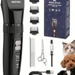 M&M STAR Dog Grooming Kit, Low Noise Dog Clippers, 2-Speed IPX7 Waterproof, Rechargeable Cordless Pet Hair Clippers Trimmer Shaver with LED Display for Small Large Dogs Cats, Black