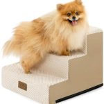 COZY KISS Dog Stairs for Small Dogs, 3 Tier Pet Stairs for Couch, 13.5″ H Non-Slip Dog Steps for Old Cats, Puppy, Small Dogs, 15.7×17.7×13.5 inch, Beige