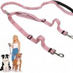 Double Leash for Two Dogs, No Tangle Bungee Dog Leash – Reflective, Comfortable Padded Handles, Bungee Shock Absorbing, Two Point Control Dog Leashes, Pink (51-70 in)