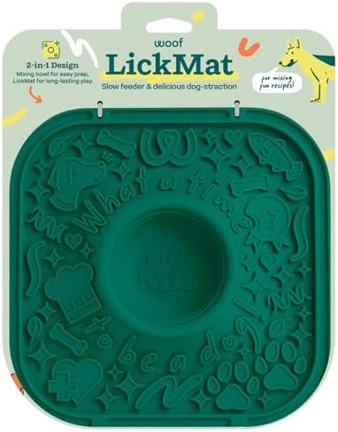WOOF LickMat – Easy-to-Clean Lick Mat for Dogs – Slow Feeder Mat with Non-Slip Design – BPA-Free Silicone Lick Mat – Interactive Dog Toys – Green