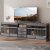 86.61 Inch Large Double Dog Crate Furniture with Storage Drawers & Shelf Farmhouse Dog Kennel TV Stand Indoor for 2 Medium Large Dogs Decorative Dog Cage with Sliding Door Power Outlets Grey