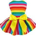 Fitwarm Rainbow Striped Dog Dress, Summer Dog Clothes for Small Dogs Girl, Pet Cat Outfit, 100% Breathable Cotton, Red Yellow Blue, Small