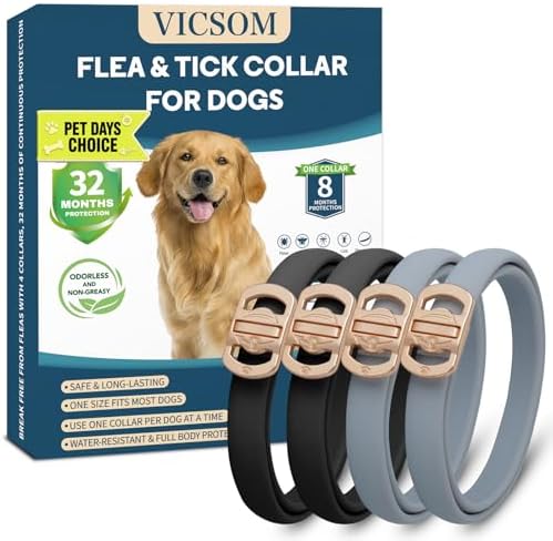 Flea and Tick Collar for Dogs 4 Pack, 32 Months Prevention, Waterproof, Adjustable for Small Medium Large Dogs Puppies (Black and Grey)