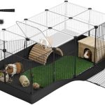 SONGMICS Guinea Pig Cage, Rabbit Cage, Small Animal Playpen with Waterproof Mat, Top and Side Door, 20 Panels, 48.4 x 24.8 x 16.3 Inches, Ink Black ULPI011BH01