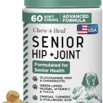 Chew + Heal Labs Glucosamine for Dogs Hip and Joint Supplement – 60 Senior Dogs Mobility Soft Chews – Made with Glucosamine, MSM, Chondroitin, Green Lipped Mussels and More – Made in The USA