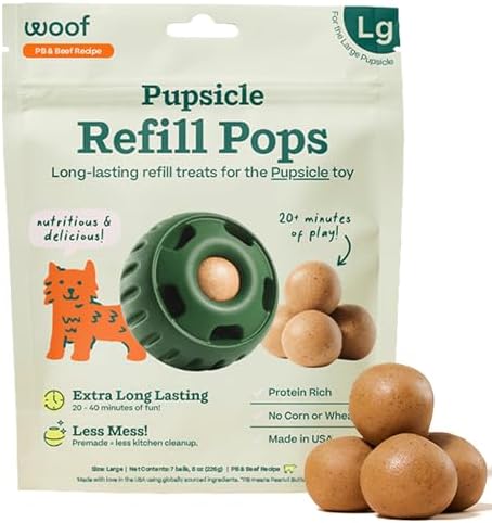 WOOF Pupsicle Refill Pops – Low-Mess Dog Snacks – with Peanut Butter and Beef – Dog Treats – Long Lasting – Large Pops – 7 Count