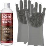 Pride and Groom DogDays De-Shedding The Scrub Kit – Natural Dog Shampoo with Silicone Scrubber Gloves for Detangling, Shedding Control, Coat Massage, Clean Ingredients, and Gentle Pet Grooming Care