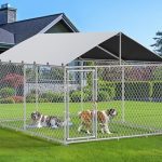 YITAHOME 10’x10′ Outdoor Dog Kennel with Metal Dog Gate, Outdoor Dog Pens with Roof, Heavy Duty Dog Kennel for Backyard Farm Use