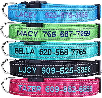 Personalized Dog Collar, Custom Embroidered Pet Name and Phone Number 4 Adjustable Sizes X-Small Small Medium Large Quick Release Buckle and D-Ring